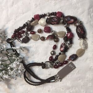 NWT J. Jill Burgundy Red, Tan, Cream Stones Multi-Strand Necklace